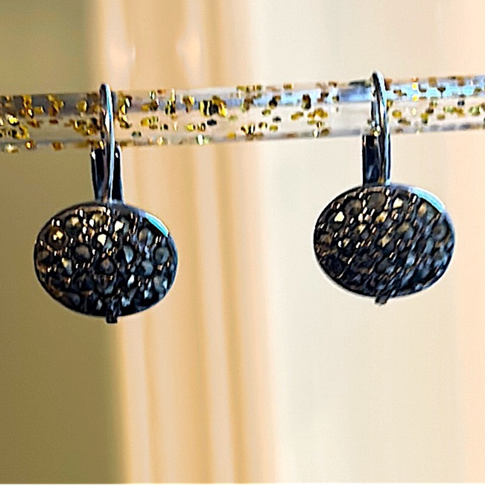 Gunmetal Pave Oval Horizontal Earrings Pierced